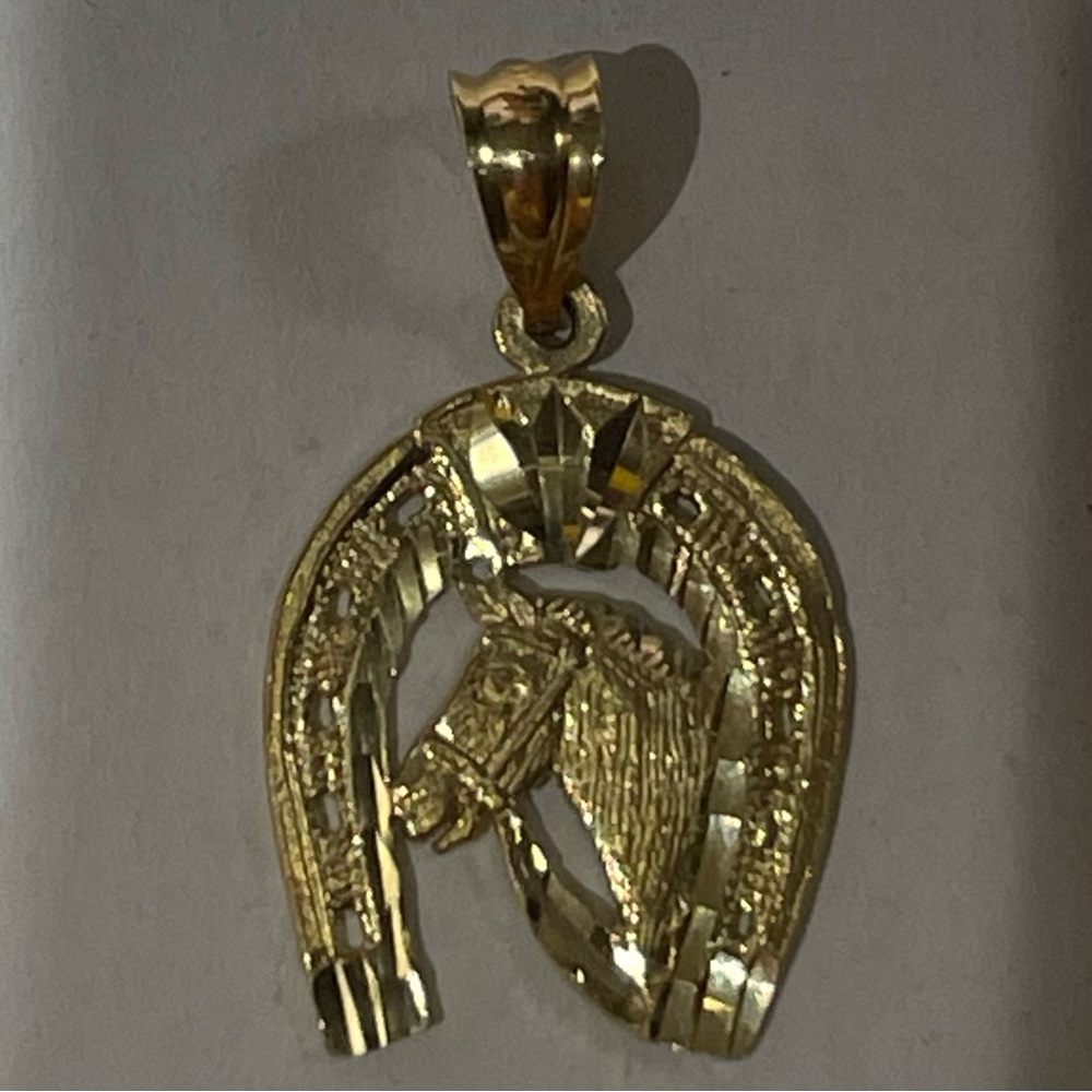 14K Horse and Horseshoe Necklace Charm